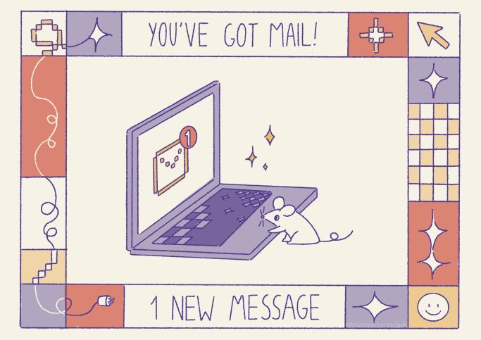 Illustration einer Maus an einem Computer