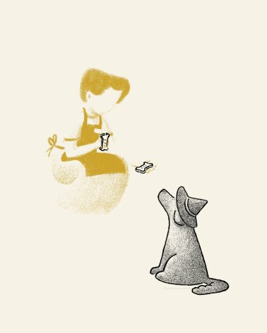 Illustration eines Geists mit einem Hund