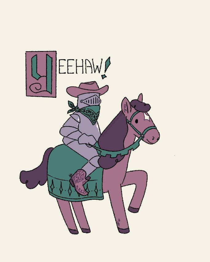 Illustration eines Cowboy-Ritter auf einem Pferd