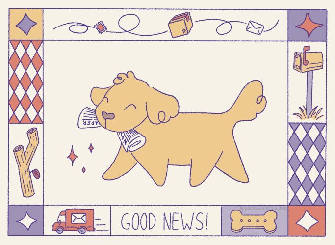 Illustration eines Hund mit Zeitung