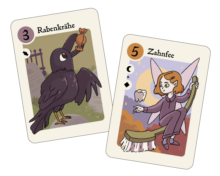 Spielkarten Rabe und Zahnfee